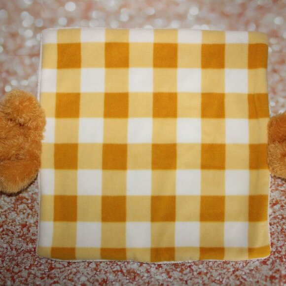 Greenbrier Security Blanket Gold White Plaid With Attached Plush Bear - Picture 2 of 6